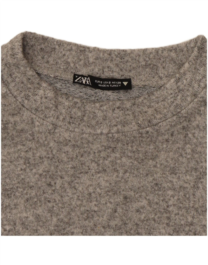 Zara Womens Crop Top Manches Longues UK 10 Petit Gris