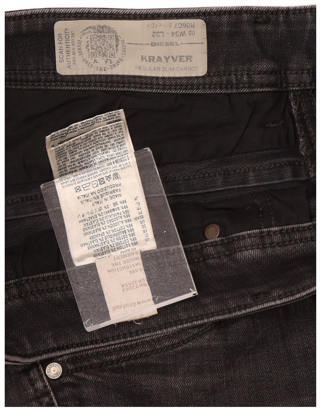 DIESEL Homme Krayver Regular Carrot Slim Jean W34 L32 Gris Coton