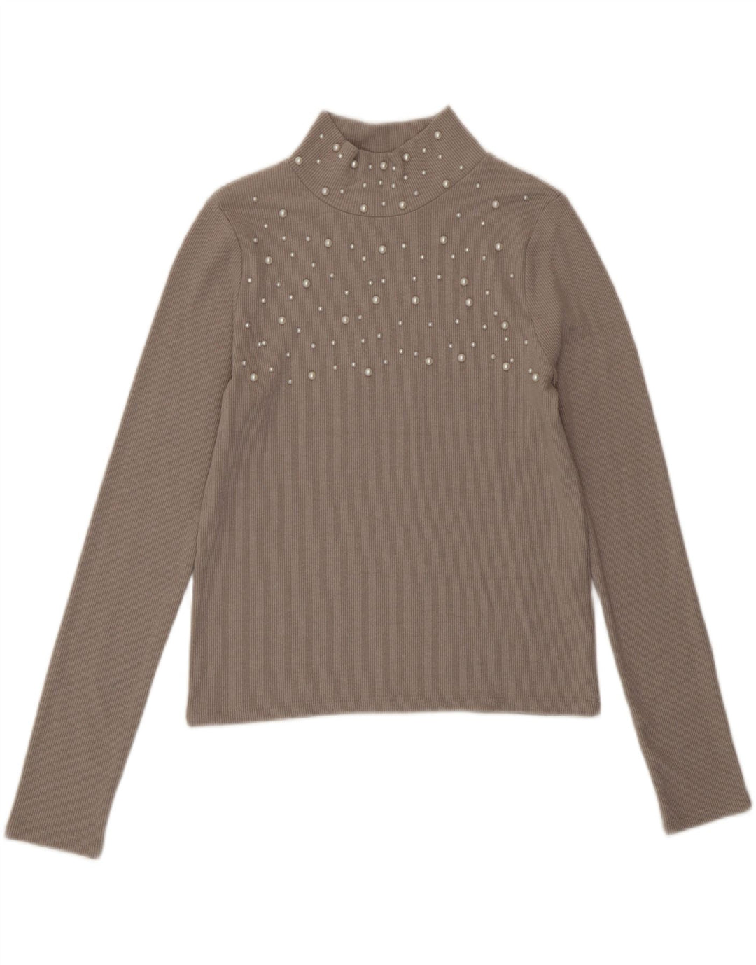 Zara Femme Crop Top Manches Longues UK 14 Large Gris Polyester