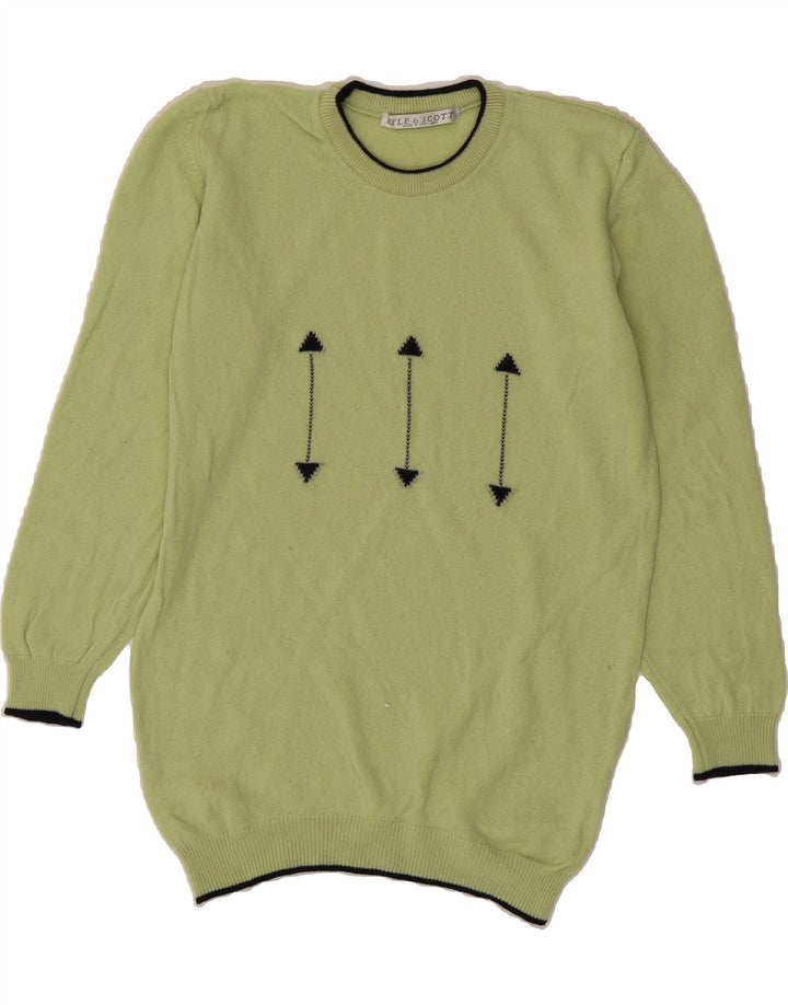 LYLE & SCOTT Womens Crew Neck Jumper Sweater UK 12 Medium Green Geometric Vintage Lyle & Scott and Second-Hand Lyle & Scott from Messina Hembry 