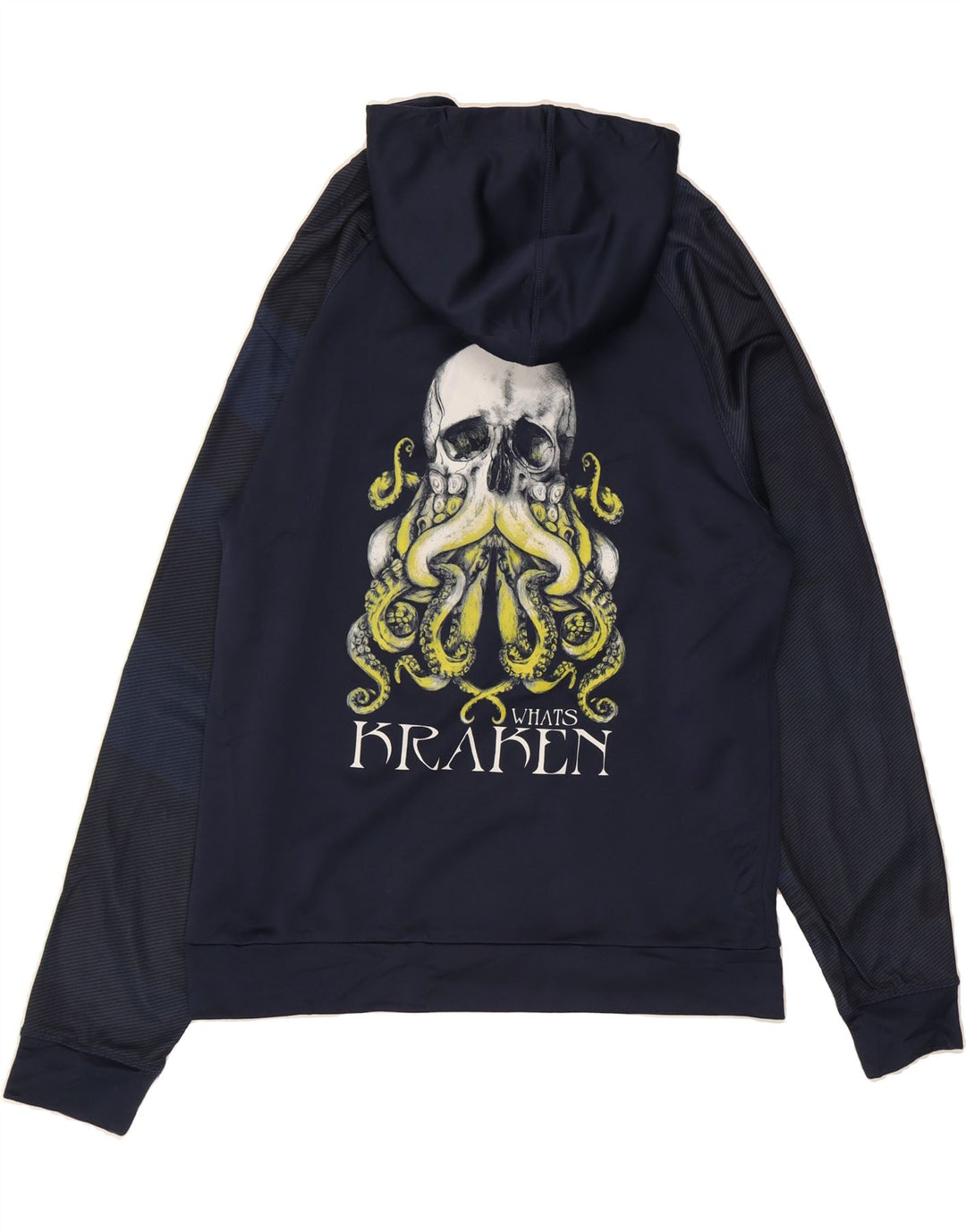 MAJESTIC Mens Graphic Hoodie Jumper Medium Navy Blue Pinstripe Polyester Vintage Majestic and Second-Hand Majestic from Messina Hembry 