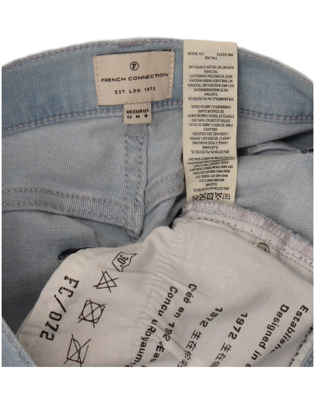 FRENCH CONNECTION Jean Slim Femme UK 12 Moyen W30 L28 Bleu Coton