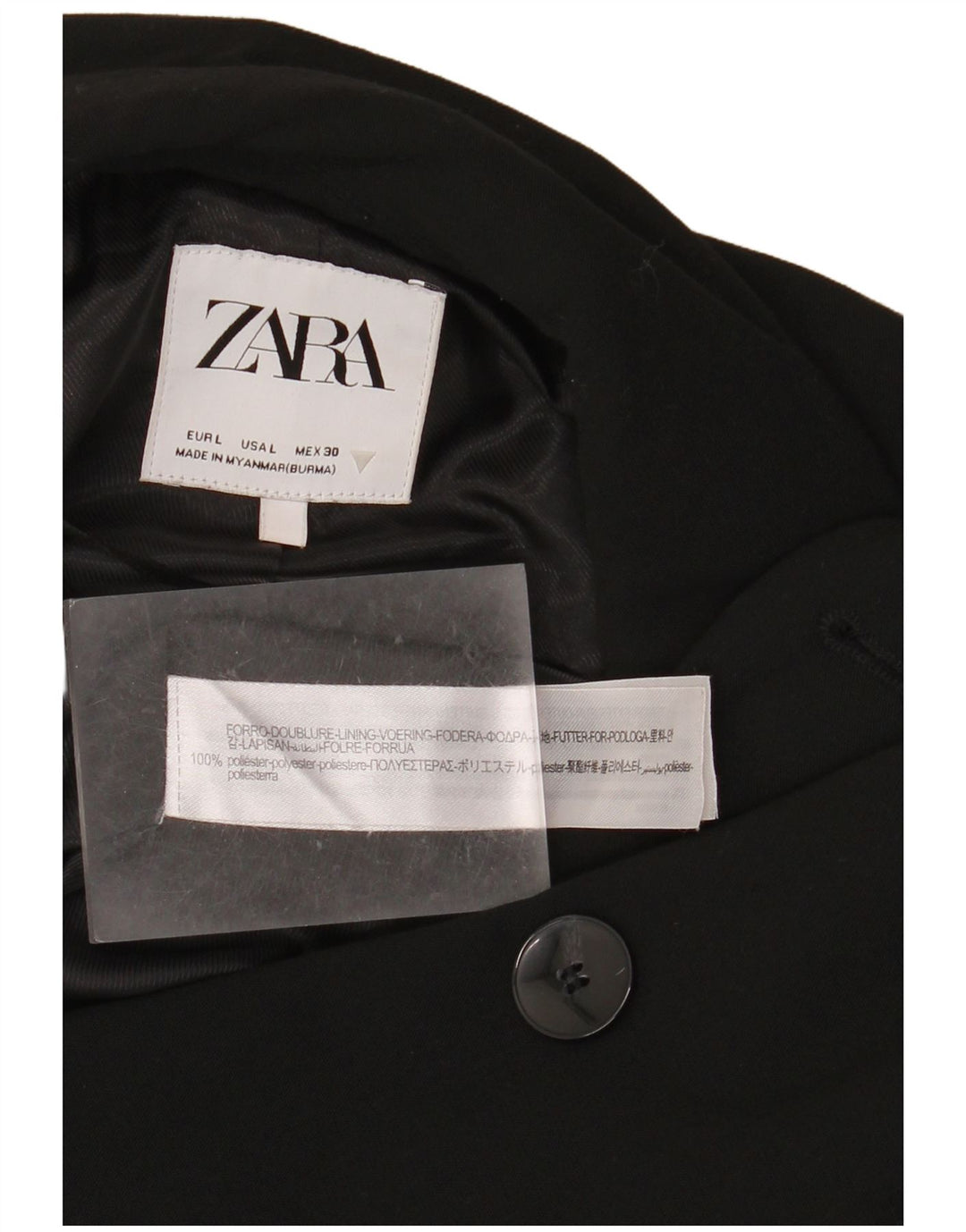 ZARA Veste blazer à double boutonnage pour femme UK 16 Large Noir Polyester