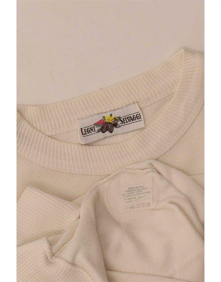 vintage Mens Graphic Sweatshirt Jumper Moyen Blanc Coton