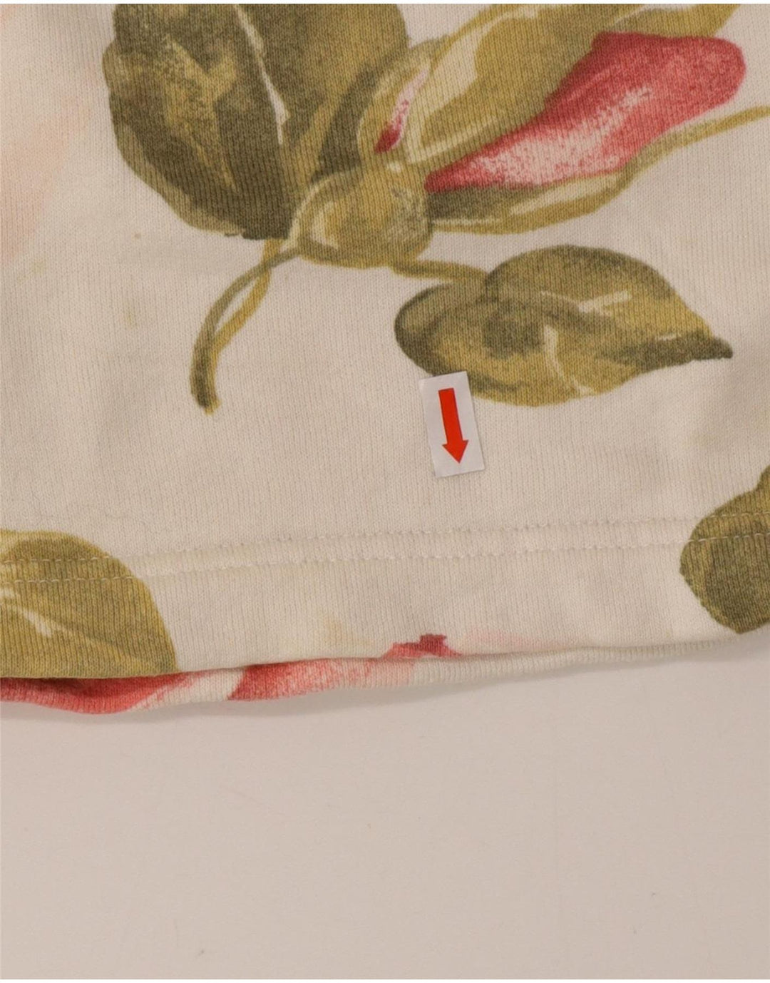 VINTAGE Femme Top Manches Longues UK 16 Grand Coton Floral Blanc Cassé