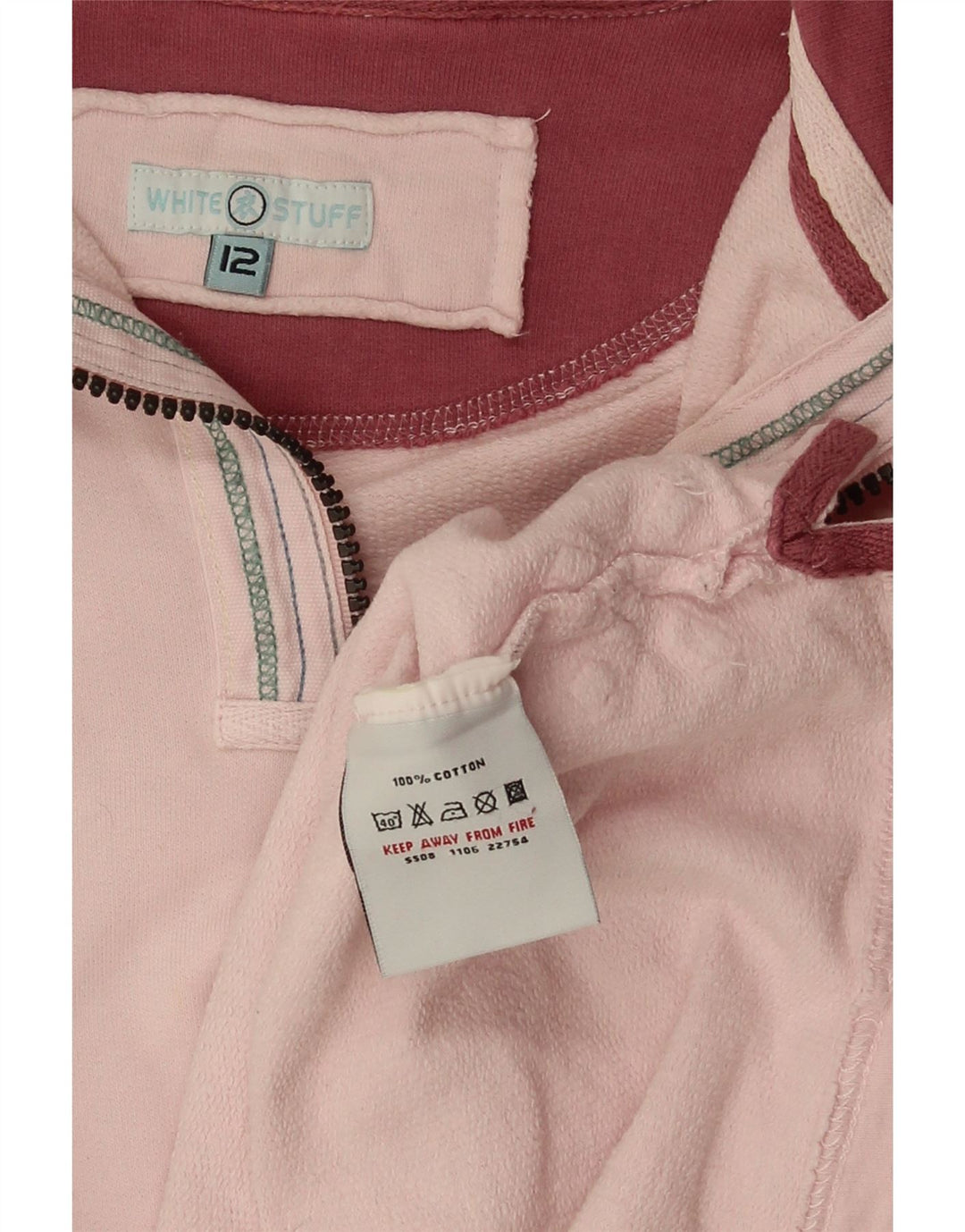 WHITE STUFF Sweat-shirt graphique à col zippé pour femme UK 12 Rose moyen