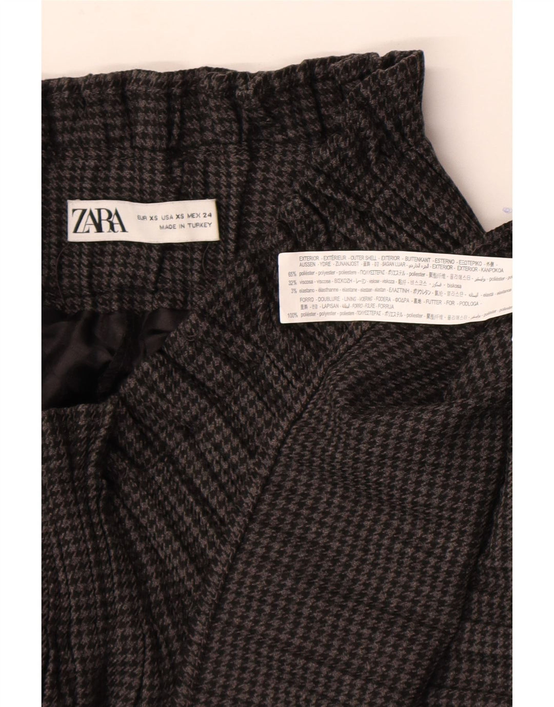 Zara Jupe-short taille haute pour femme UK 4 XS Gris pied-de-poule Polyester