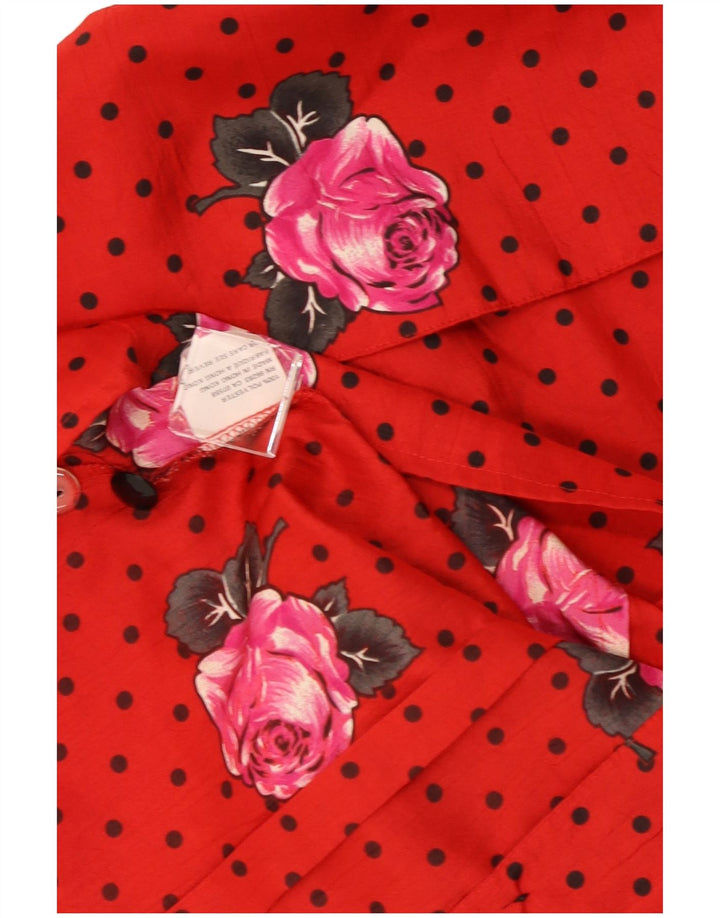 Chemisier chemise femme vintage UK 14 Polyester floral rouge moyen