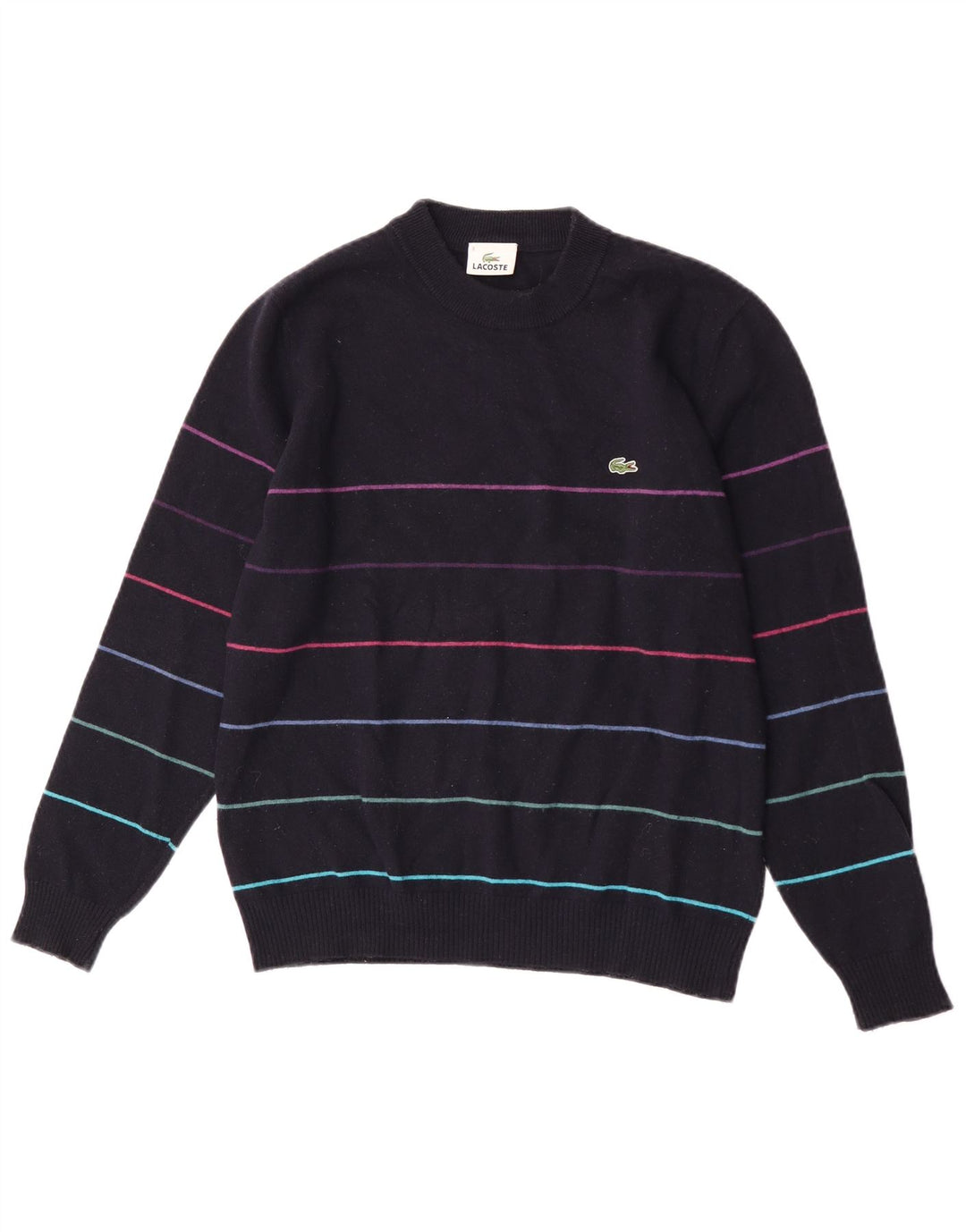 Lacoste Mens Crew Neck Jumper Sweater Taille 3 Petit Bleu Marine Rayé