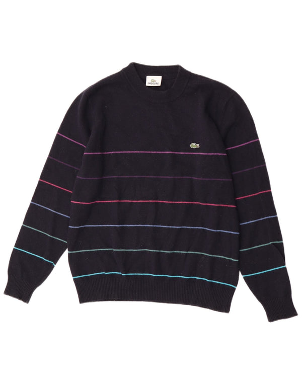 Lacoste Mens Crew Neck Jumper Sweater Taille 3 Petit Bleu Marine Rayé