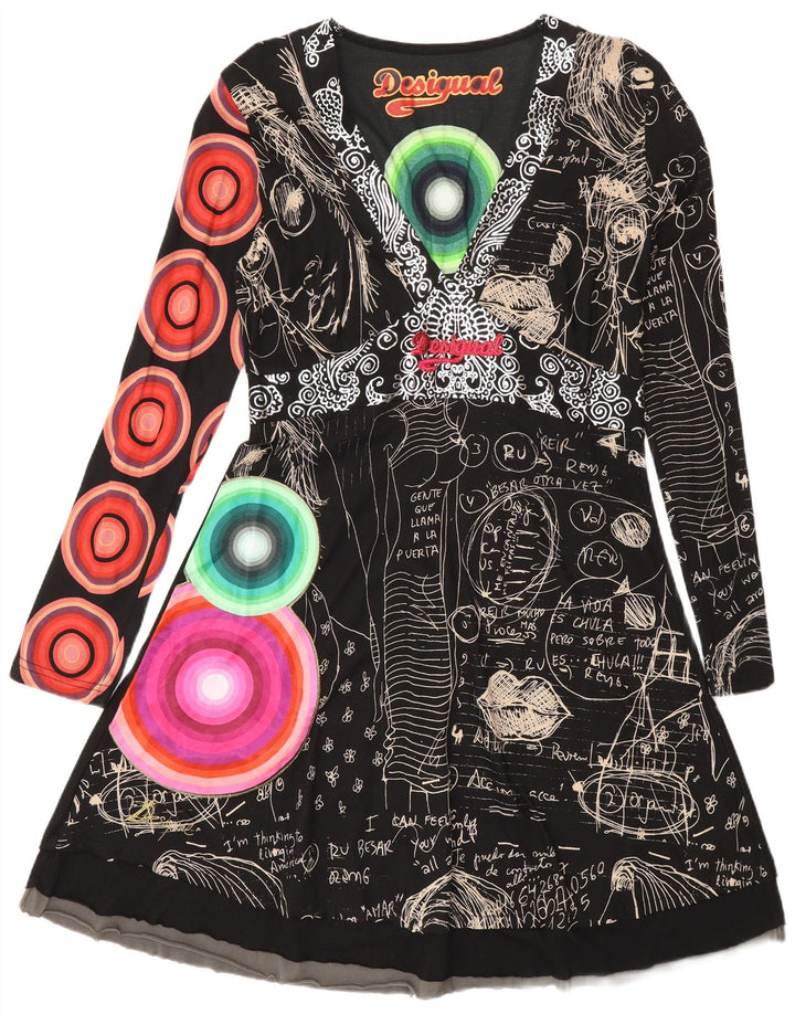 Desigual Femme Motif Abstrait Graphique Robe Empire XL Noir Moderne