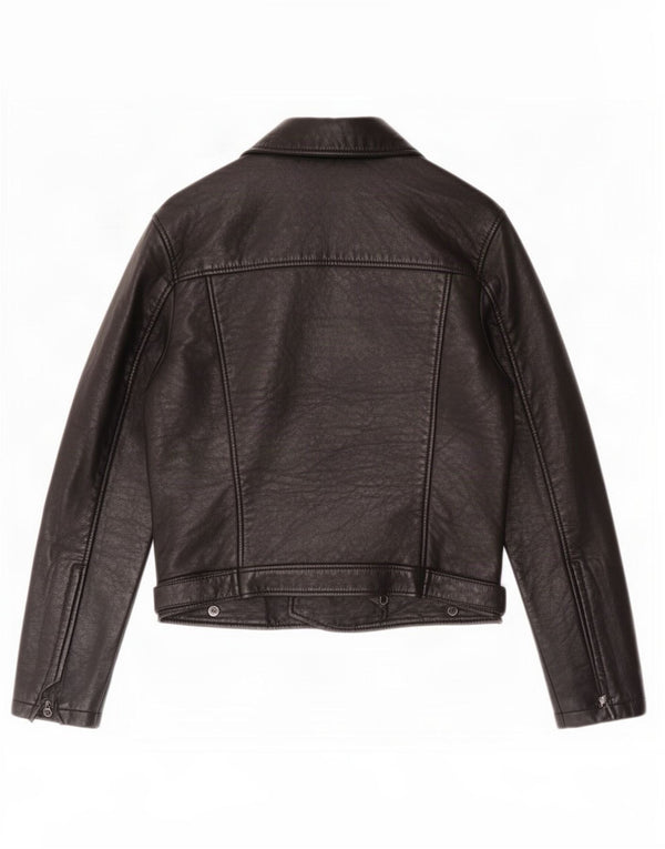 Topshop Veste de motard en cuir pour femme UK 12 Medium Noir