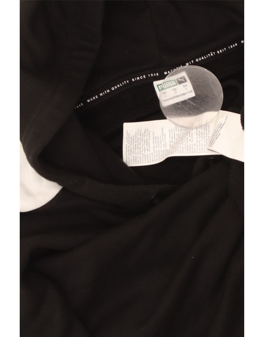 PUMA Pull à capuche court surdimensionné pour femme UK 16 Large Noir Colorblock