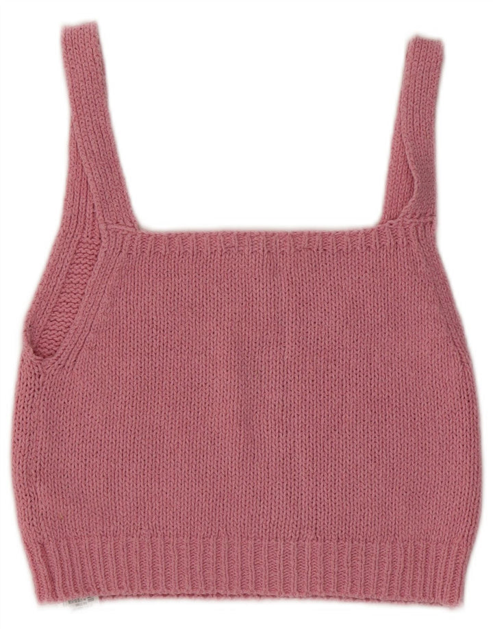 Zara Womens Knit Crop Top UK 12 Coton Rose Moyen