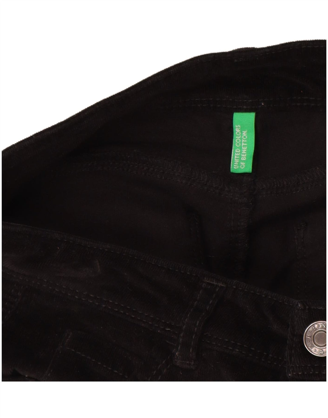 BENETTON Pantalon Slim Velours Côtelé Femme W26 L29 Noir