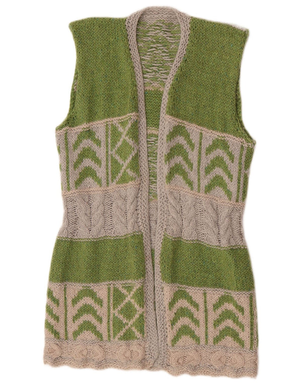 vintage Femme Longline Cardigan Pull UK 12 Medium Green Colourblock