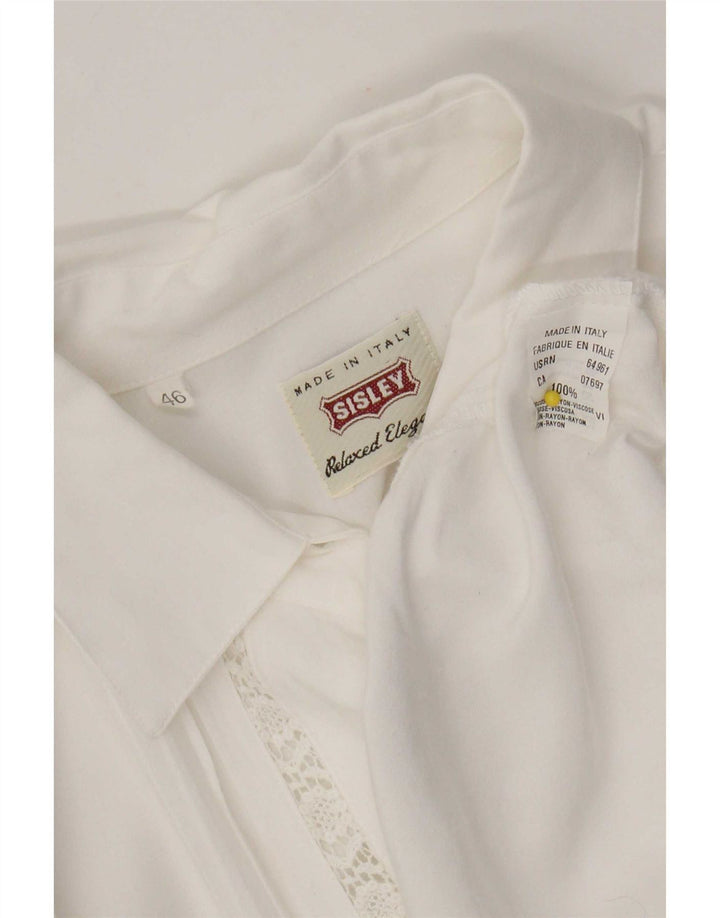 Sisley Chemise IT 46 Large Blanc Floral Viscose Femme