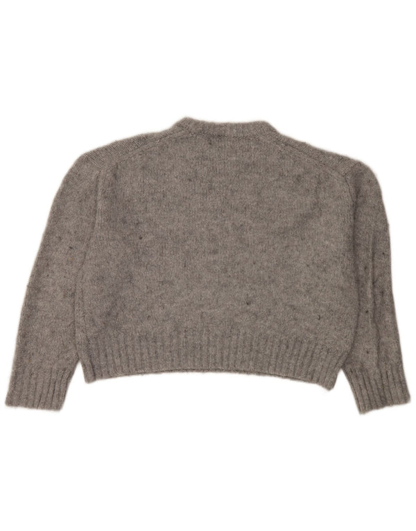 Zara Pull court à col rond pour femme UK 10 Petit gris moucheté