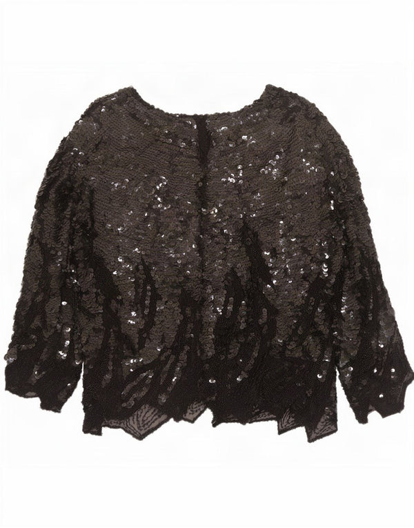 vintage Femmes Manches Longues Blouse Top UK 16 Grand Noir Moucheté