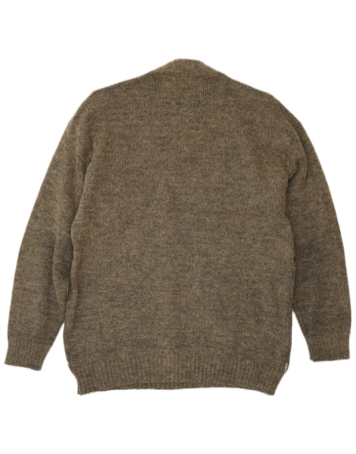 vintage Mens Crew Neck Jumper Pull Moyen Kaki Fair Isle