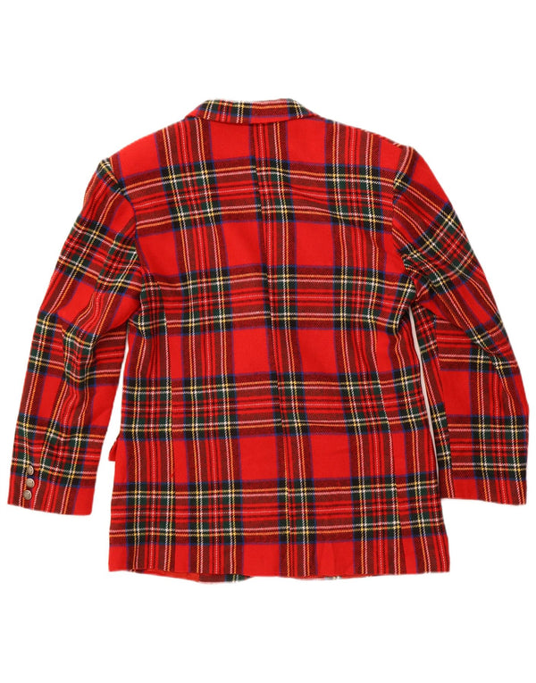 vintage Femme 2 Bouton Blazer Veste IT 44 Moyen Rouge Check Laine