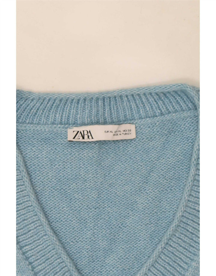 Zara Pull surdimensionné à col en V pour femme UK 18 XL Bleu