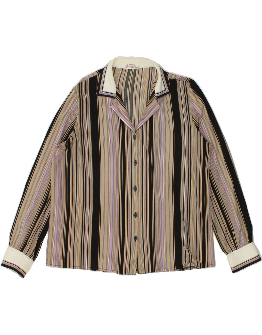 ST. GERMAIN Womens Shirt UK 16 Large Beige Striped Vintage St. Germain and Second-Hand St. Germain from Messina Hembry 