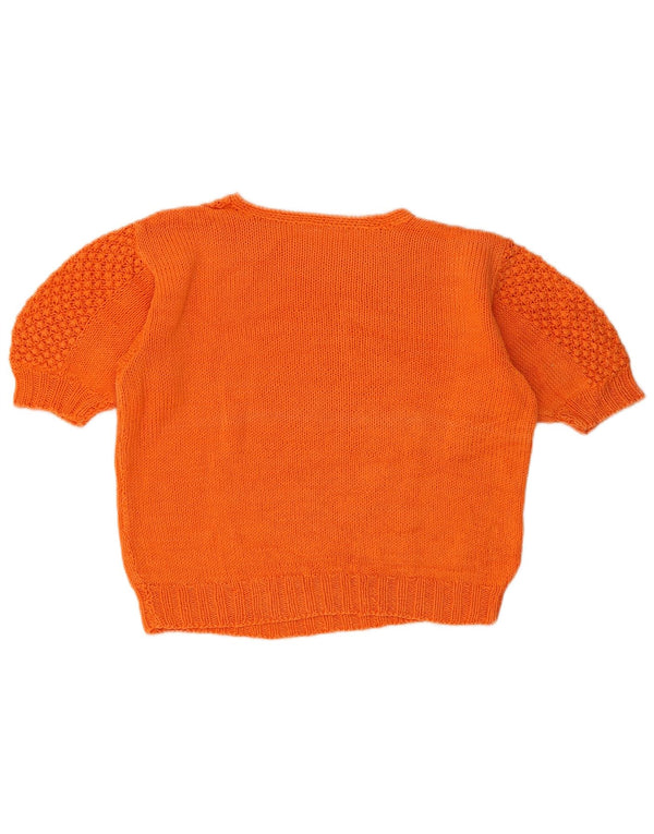 vintage Femmes Crop Crew Neck Jumper Pull UK 14 Orange Moyen