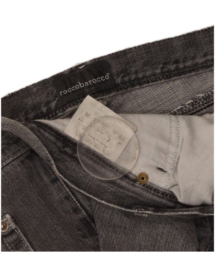 Roccobarocco Short en jean femme W30 coton fleuri gris moyen