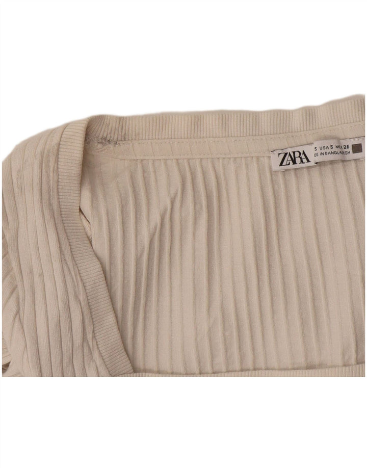 Zara Womens Crop Top Manches Longues UK 10 Petit Beige