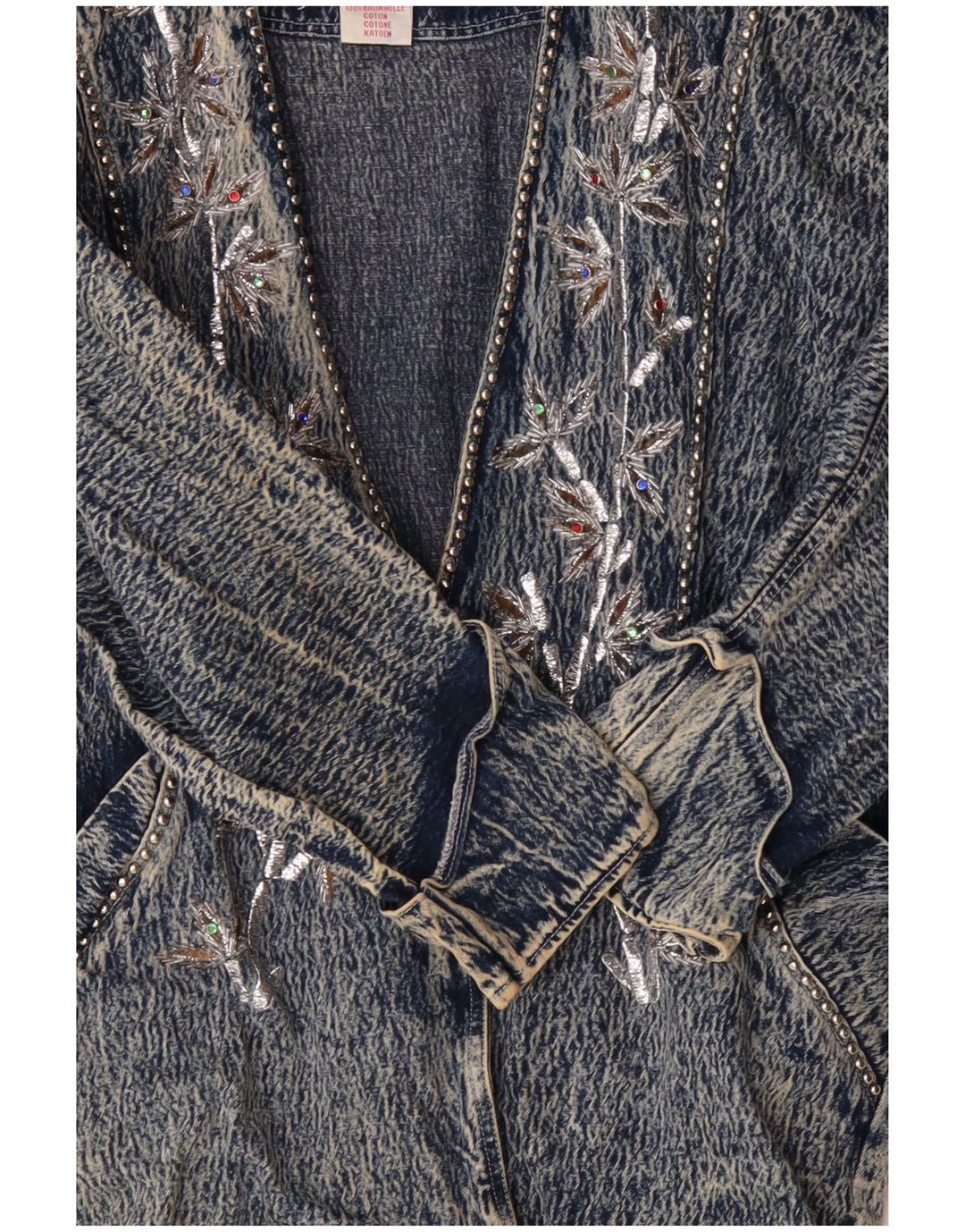 JAZZINO Veste en jean surdimensionnée à manches 3/4 pour femme UK 18 XL Bleu floral