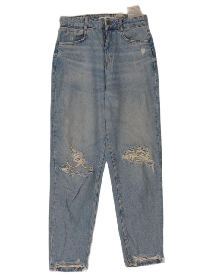 ZARA Jean fuselé taille haute effet vieilli pour femme EU 36 XS W26 L27 Bleu