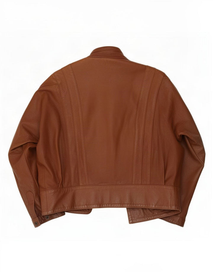 veste en cuir ouverte surdimensionnée femme vintage UK 14 Brun moyen