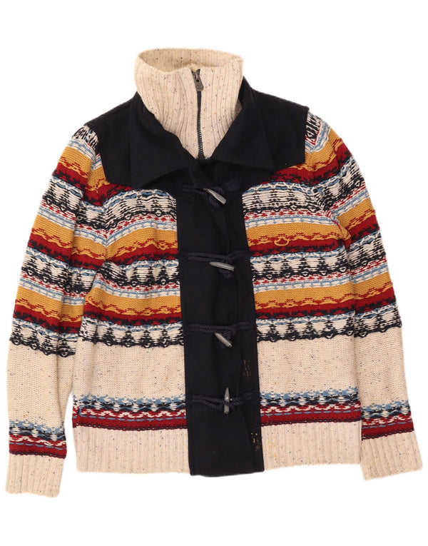 DESIGUAL Femme Cardigan Pull UK 20 2XL Blanc Cassé Rayé Polyester