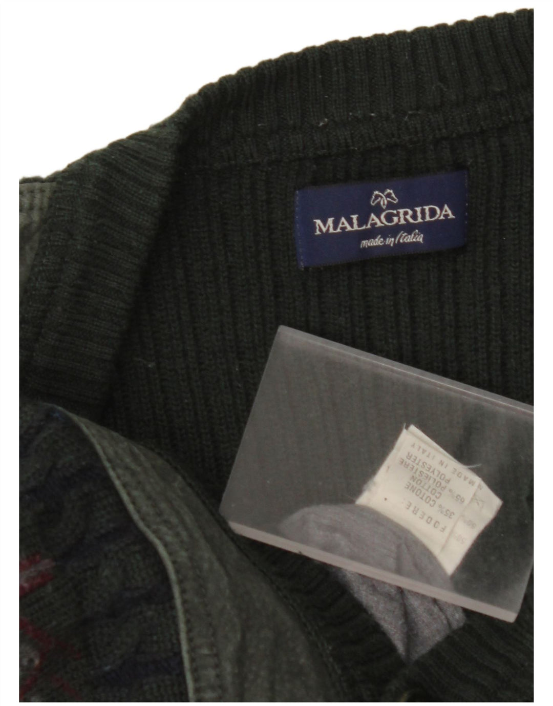 MALAGRIDA Pull Cardigan Homme Vert Moyen Géométrique Laine Vierge