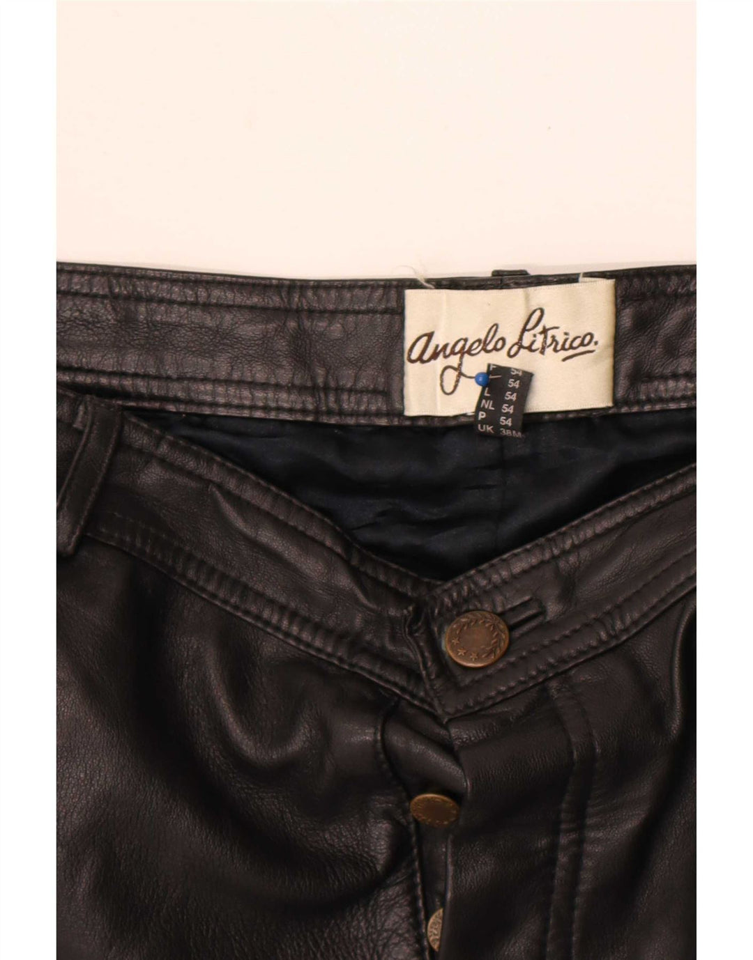 Angelo Litrico Pantalon droit en cuir pour homme W38 L30 Noir