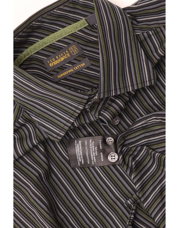 Ted Baker Chemise homme Taille 39 15 1/2 Coton à fines rayures gris moyen