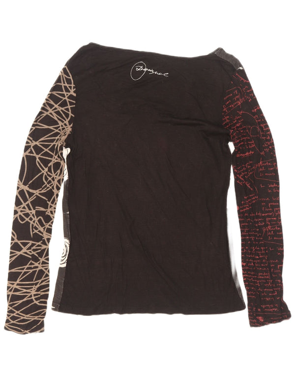 Desigual Haut graphique à manches longues pour femme UK 42 Medium Noir Floral Viscose
