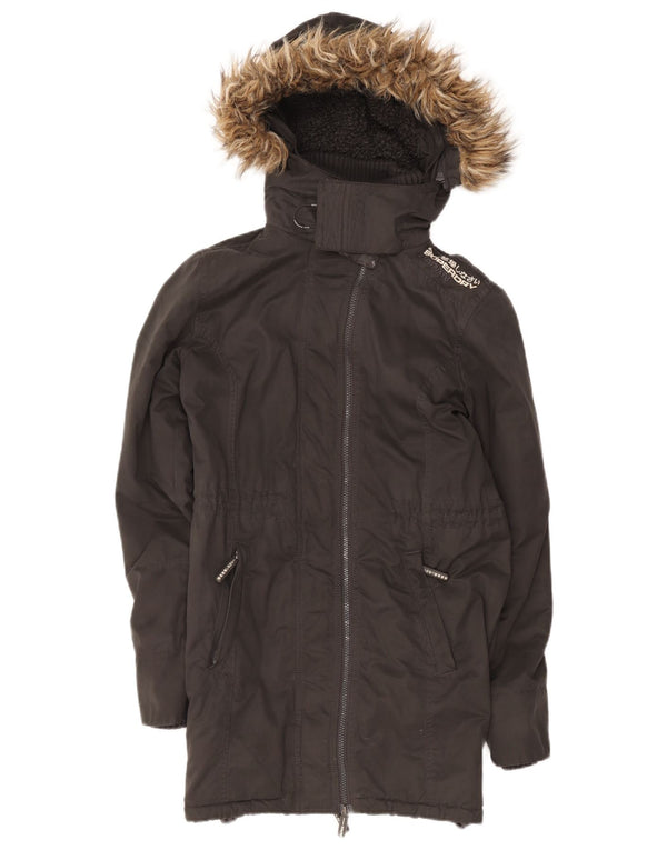 Superdry Veste à capuche Sherpa Parka pour femme UK 12 Medium Noir Polyester