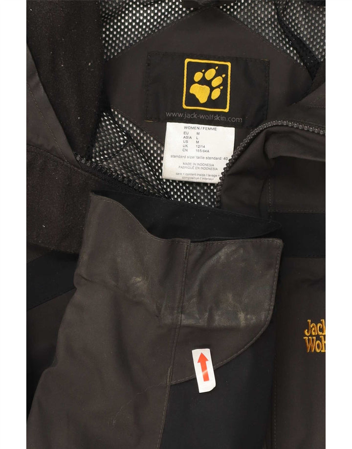 Jack Wolfskin Veste de pluie à capuche pour femme UK 12/14 Marron moyen Colourblock