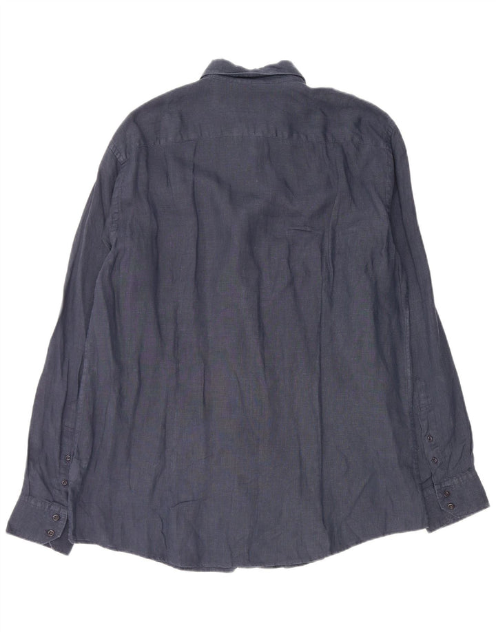 TRUSSARDI Chemise Homme Taille 43 Large Bleu Marine Lin