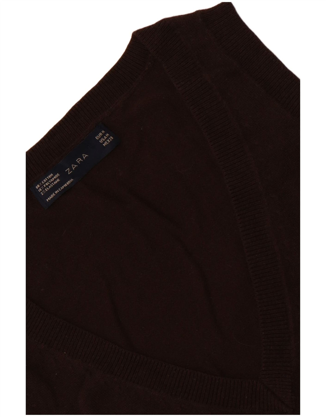 Zara Womens Vest Tank Top UK 12 Coton Marron Moyen