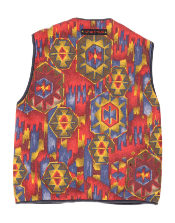 vintage Mens Réversible Gilet UK 38 Moyen Rouge Géométrique