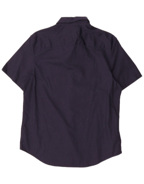 Calvin Klein Chemise Slim à Manches Courtes Homme Bleu Marine Moyen Coton