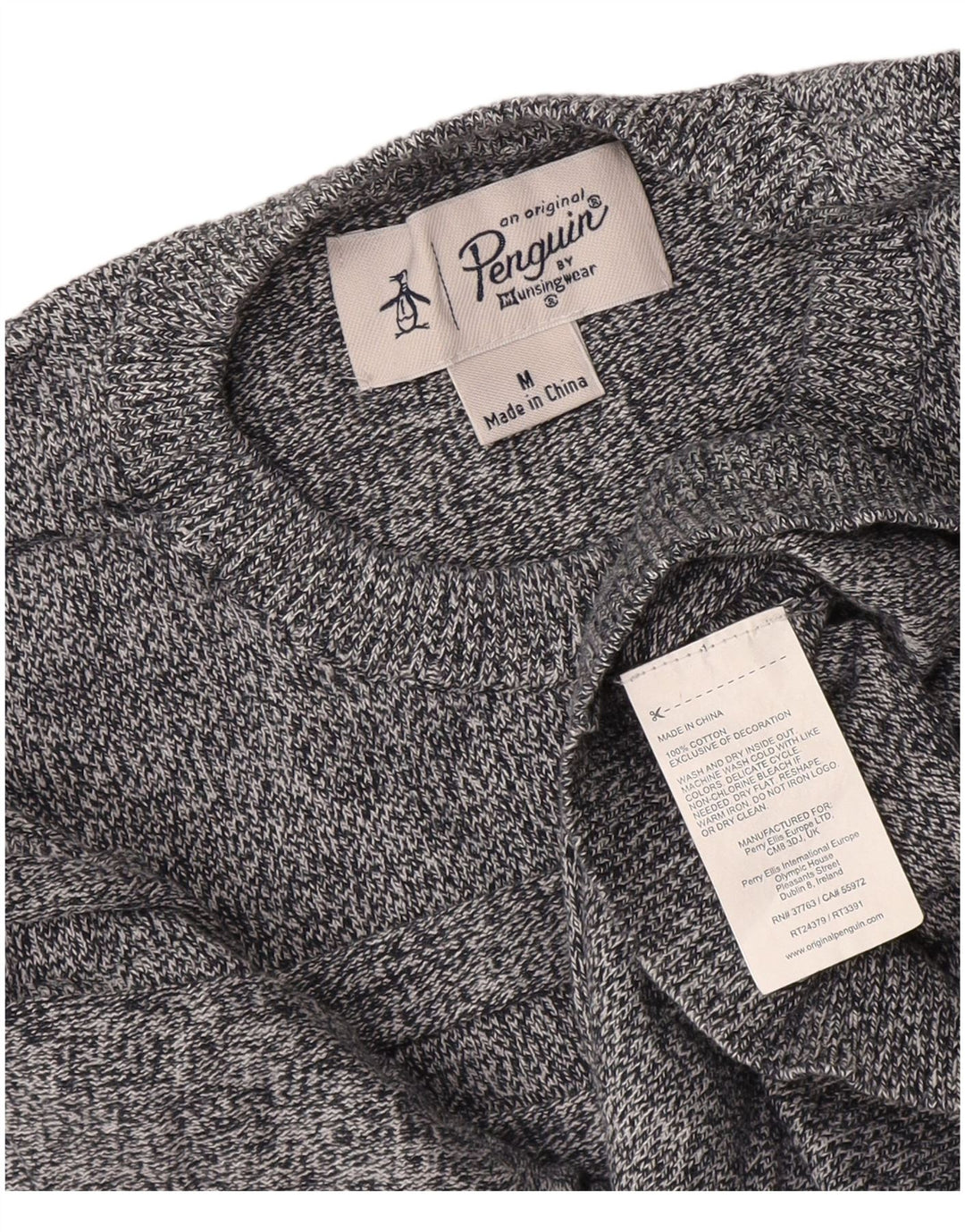 Penguin Pull Col Rond Homme Gris Moyen Moucheté Coton