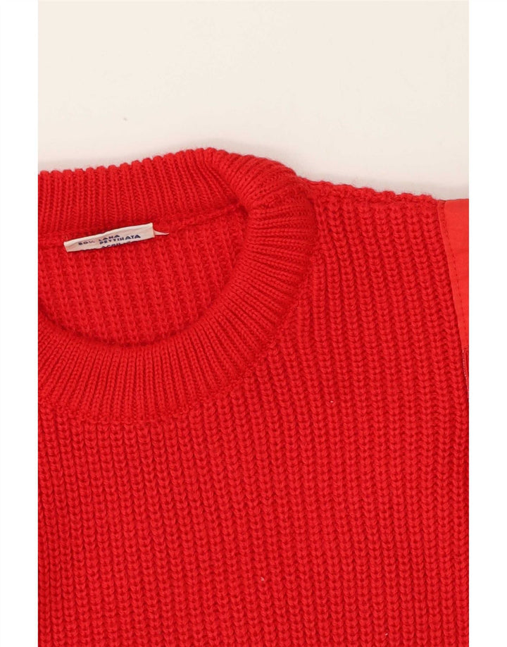 vintage Mens Crew Neck Jumper Pull Moyen Rouge Laine