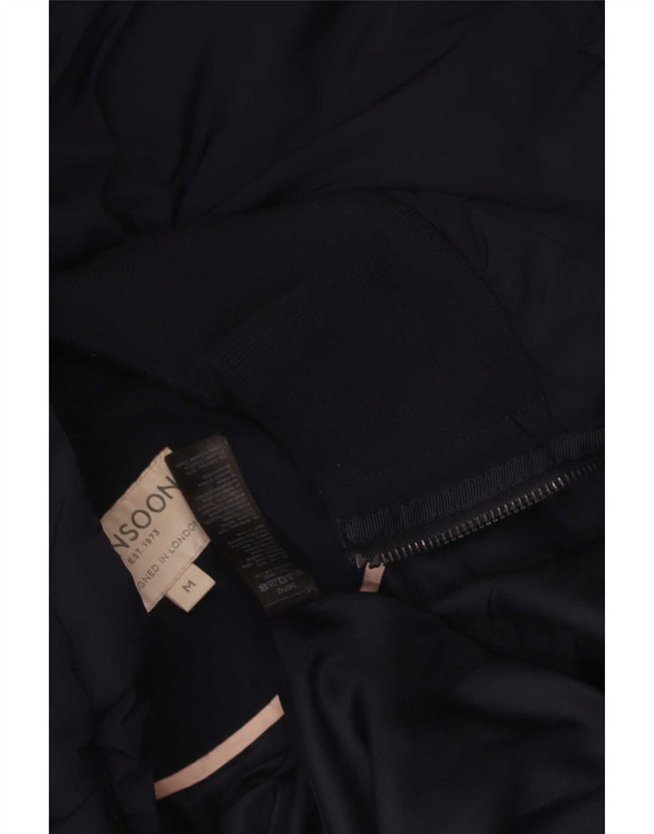 Monsoon Veste matelassée à capuche pour femme UK 14 Bleu marine moyen Polyester
