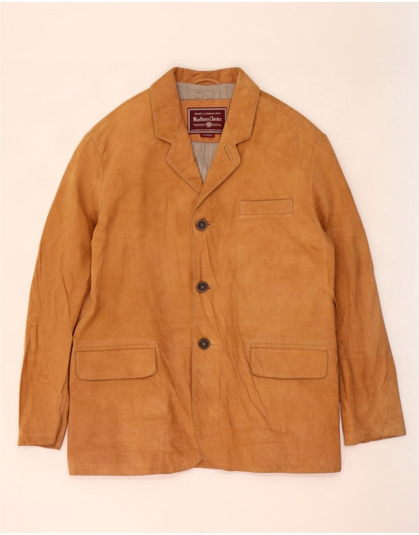 Marlboro Classics Veste blazer en daim à 3 boutons pour homme UK 42 XL Cuir beige