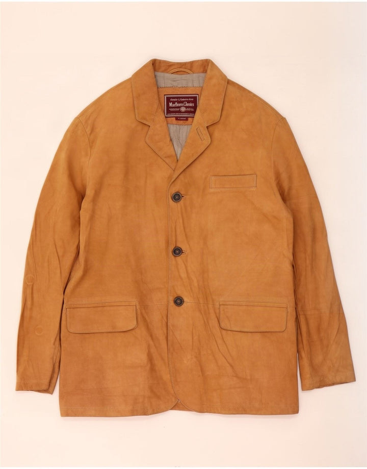 Marlboro Classics Veste blazer en daim à 3 boutons pour homme UK 42 XL Cuir beige