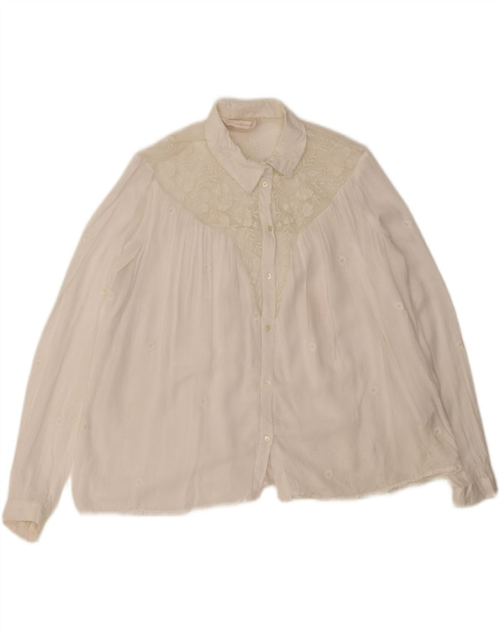 Zara Womens Trafaluc Shirt Blouse UK 14 Medium Blanc Floral Polyester